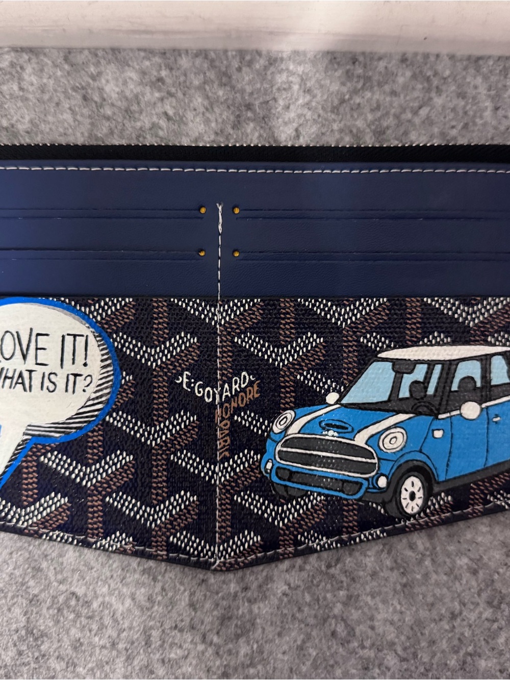 Goyard Wallet with Blue Car Motif